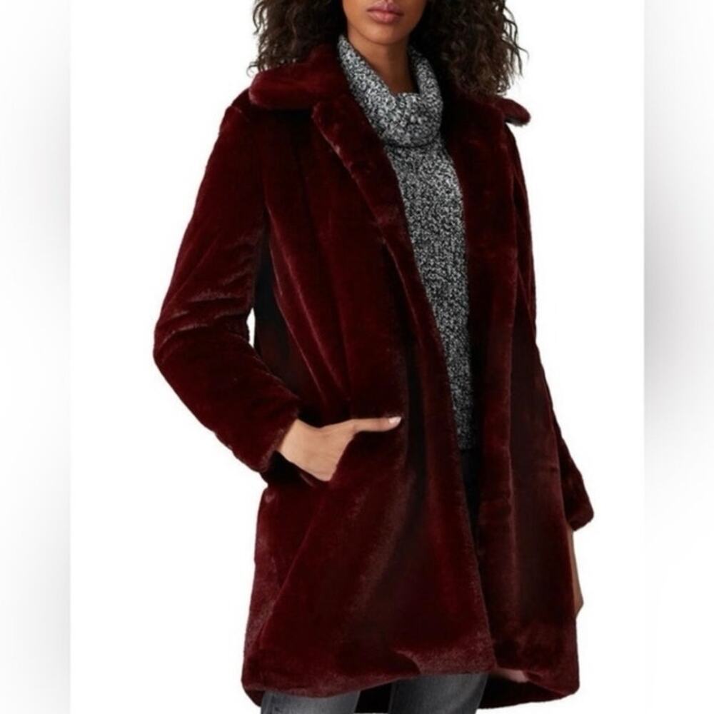 NWOT Waverly Grey Burgundy Faux Fur Teddy Coat Jacket Womens Medium
